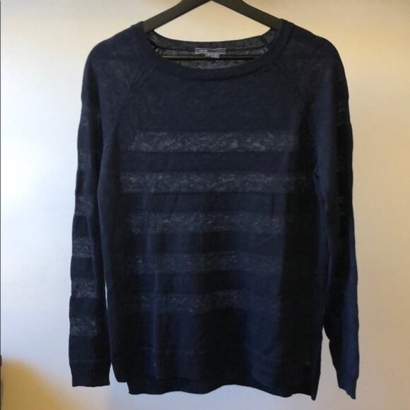 New Vince 100% linen striped semi-sheer boatneck bateau relaxed long sleeve top - Picture 4 of 11